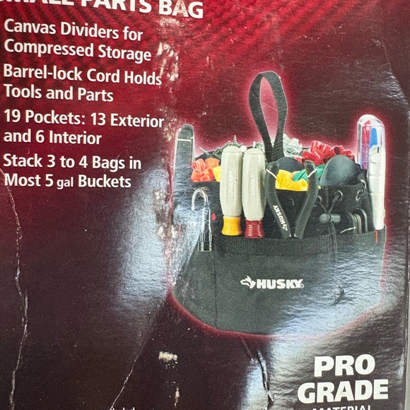 Husky Black Canvas Small Parts Organizer Pouch And Free 2 Pocket Nail Apron - Picture 5 of 8